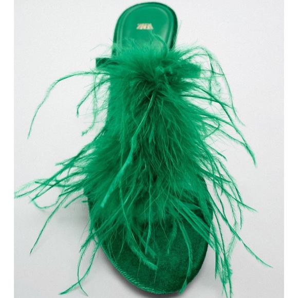 ZARA Feathered Velvet Heeled Sandals - Picture 3 of 5